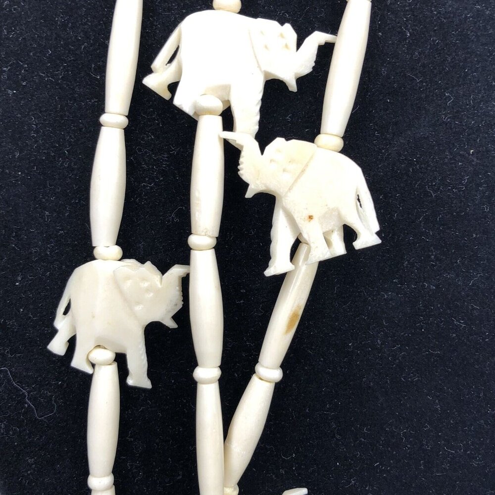 Tribal Boho Gypsy Fetish Carved Ivory Bead Elephant Necklace 3 Strands Engraved - Picture 11 of 11